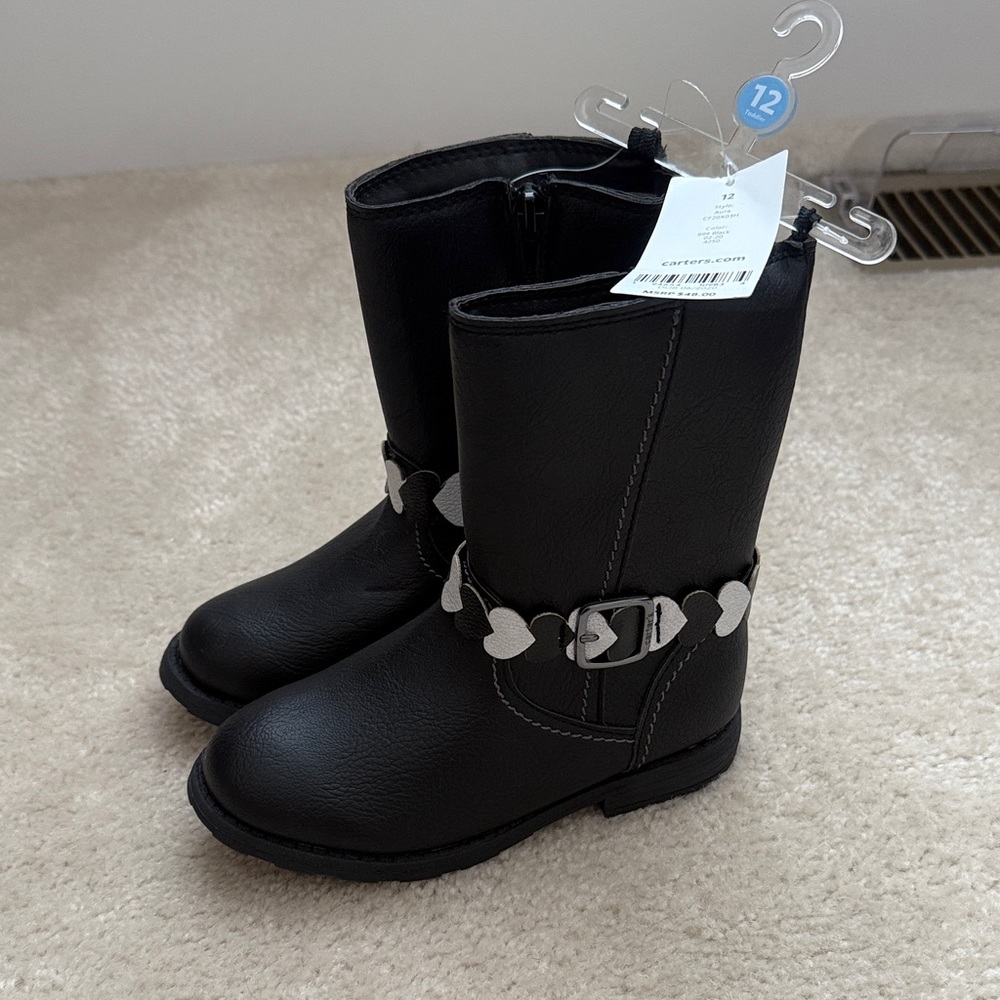 Carter's Black Boots with Heart Detail
